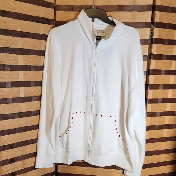 Christine Alexander Bling Zip Up Stretxh Jacket. White/ Red Diamonds - Picture 2 of 5